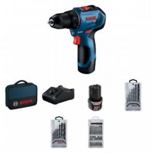 Bosch GSR 12V-30 + 39 Parça Vidalama Seti 2X2.0 Ah Professional Kömürsüz Akülü Vidalama Makinesi 0.601.9G9.001