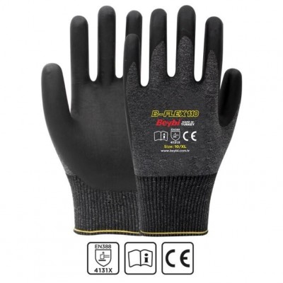 Beybi B-Flex110 Köpük Nitril Kaplı Eldiven Gri Siyah