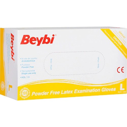 Beybi lateks Pudrasız Muayene Eldiven L 100´lü