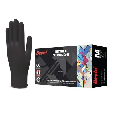 Beybi Pudrasız Nitril Muayene Eldiveni 100´lü Siyah Strong-5