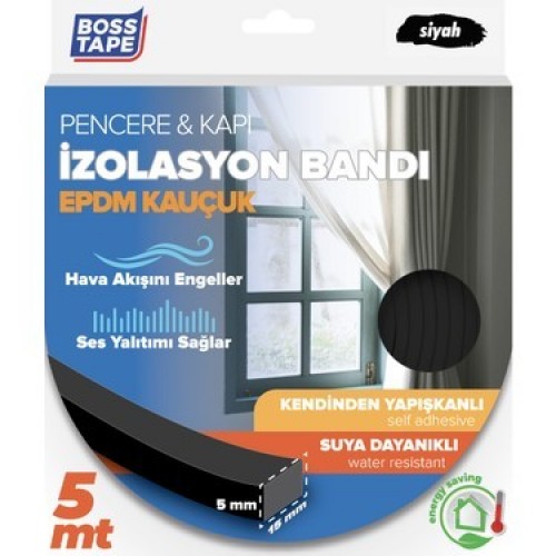 Boss Tape Epdm Pencere İzolasyon Bandı 15MMx5Mt Siyah BT-04012